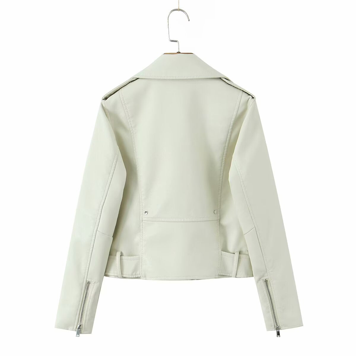 Damen taillierte Bikerjacke mit asymmetrischem Reißverschluss und Taillengürtel - J&B - 2 - Jasminaboutique.com
