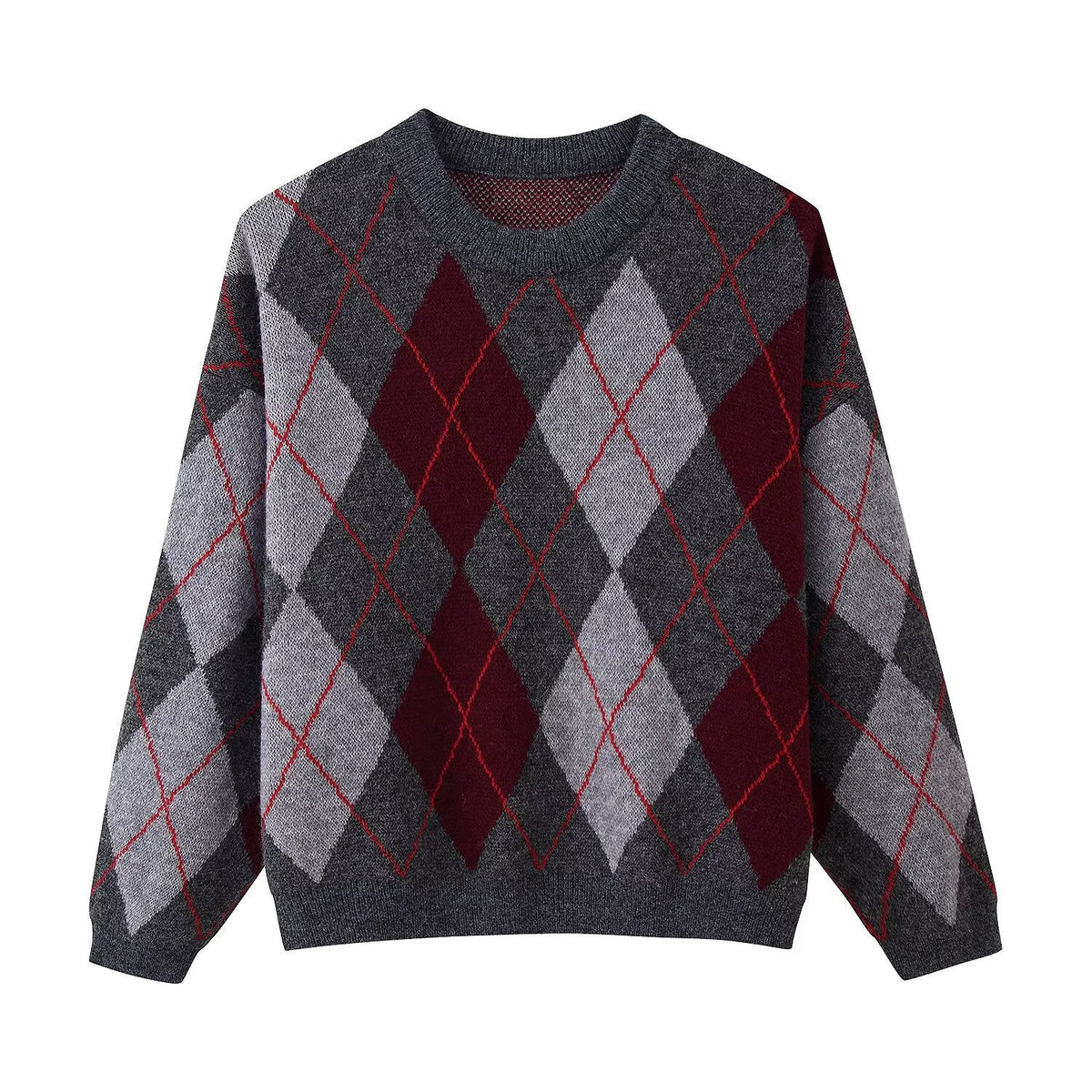 Damen Pullover mit Rauten-Argyle-Muster und legerem Schnitt - J&B - 2 - Jasminaboutique.com