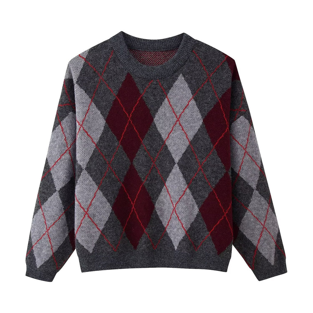 Damen Pullover mit Rauten-Argyle-Muster und legerem Schnitt - J&B - 6 - Jasminaboutique.com
