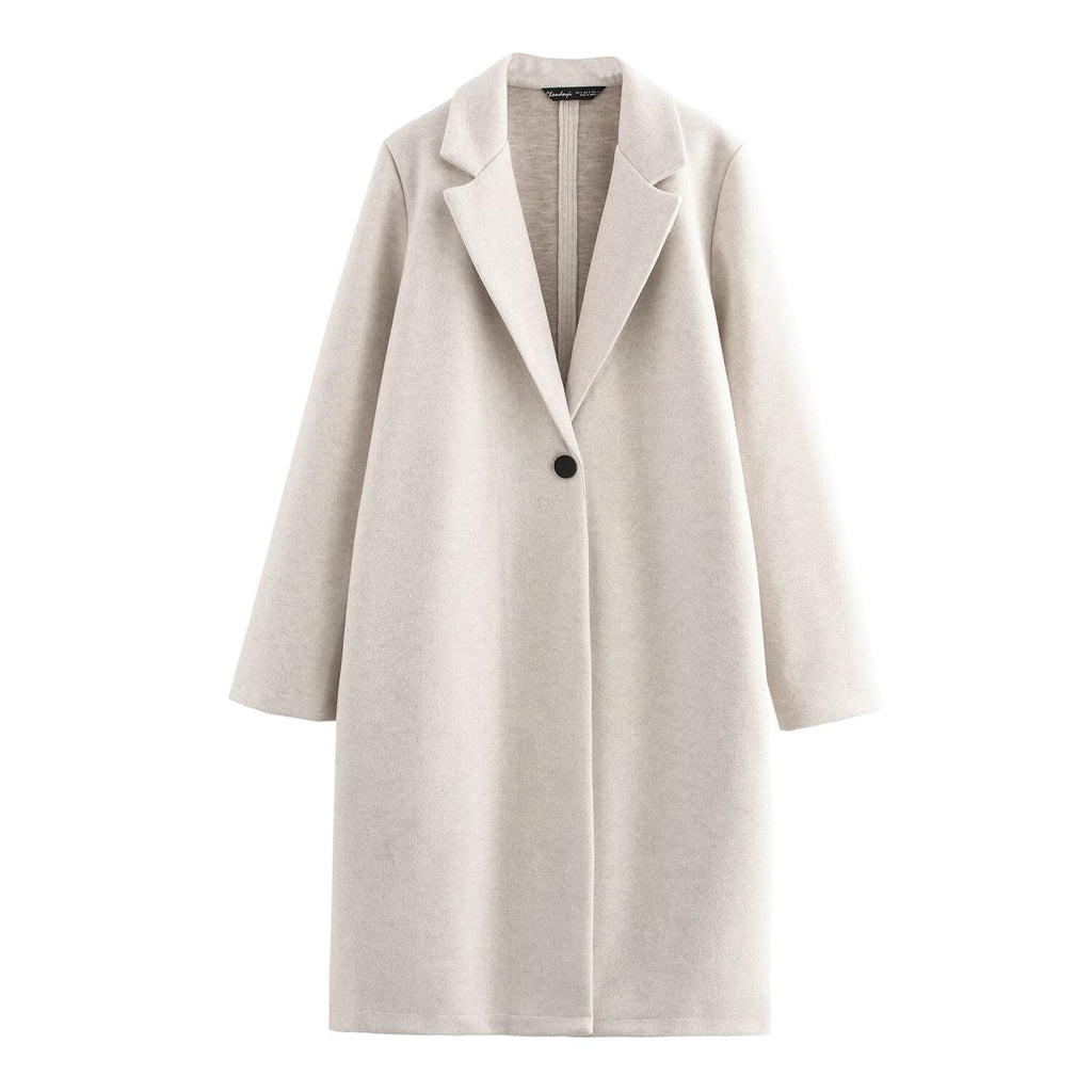 Damen Longline-Mantel mit Reverskragen und Ein-Knopf-Verschluss - J&B - 2 - Jasminaboutique.com