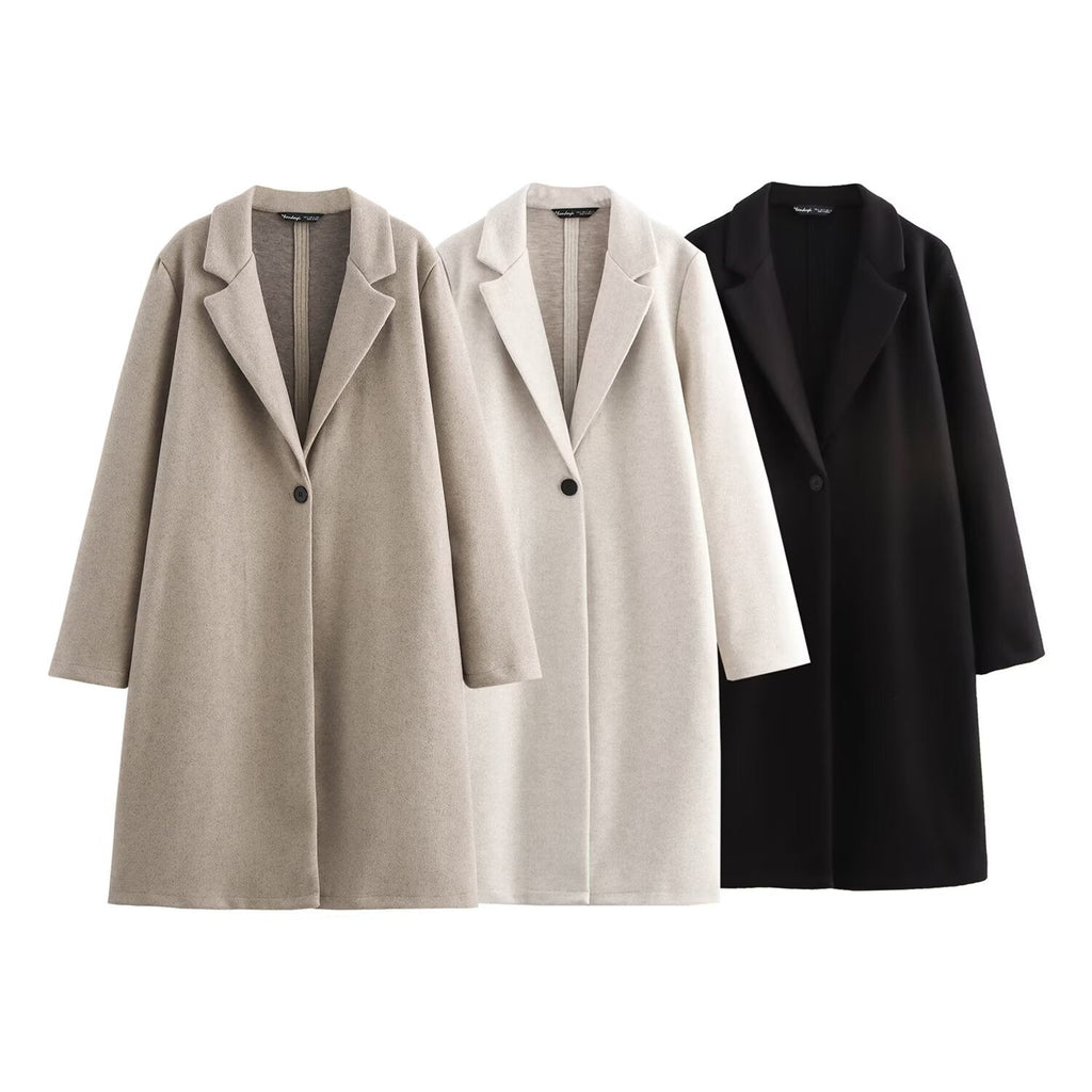 Damen Longline-Mantel mit Reverskragen und Ein-Knopf-Verschluss - J&B - 5 - Jasminaboutique.com