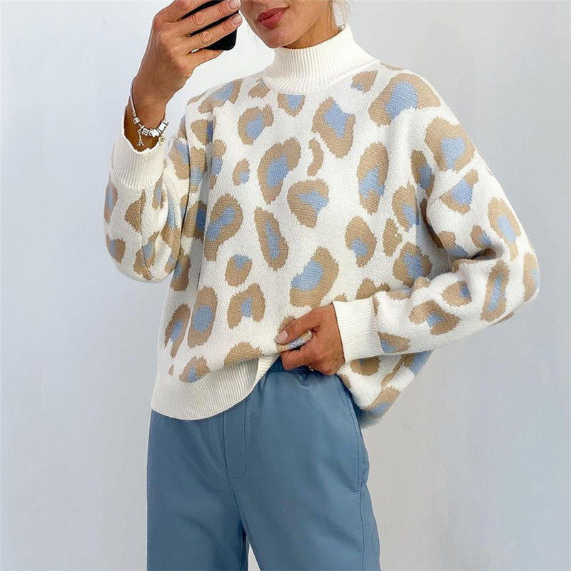 Damen Oversize Pullover mit hohem Rollkragen und modischem Muster - J&B - 3 - Jasminaboutique.com
