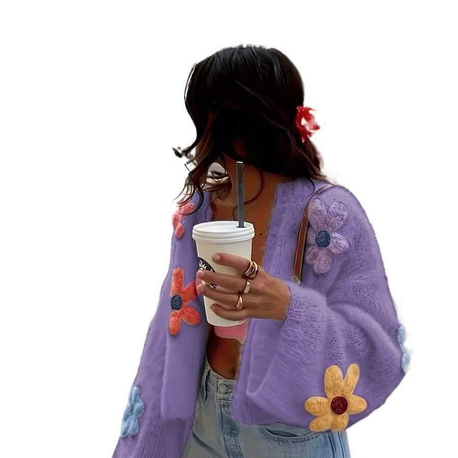Damen Cardigan mit 3D-Blütenapplikationen - J&B - 5 - Jasminaboutique.com