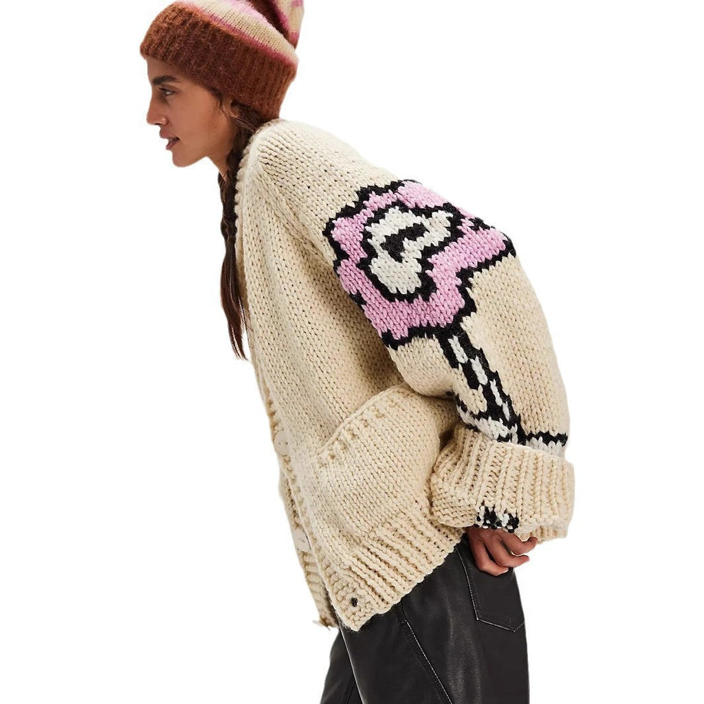Damen Oversized Cardigan mit Schalkragen und Blumenmuster - J&B - 5 - Jasminaboutique.com