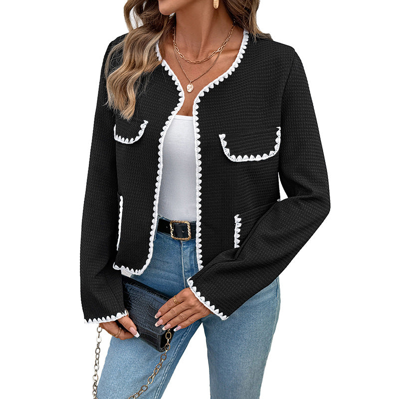Damen Boxy-Jacke mit Taschen und kontrastierenden Details - J&B - 5 - Jasminaboutique.com