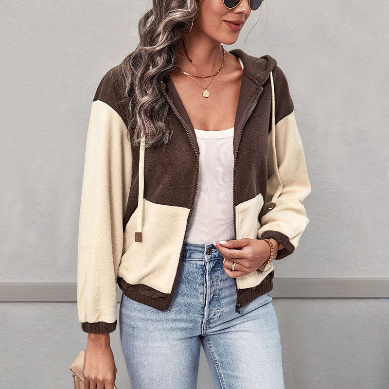 Damen Fleecejacke mit Kapuze und Reißverschluss - J&B - 2 - Jasminaboutique.com