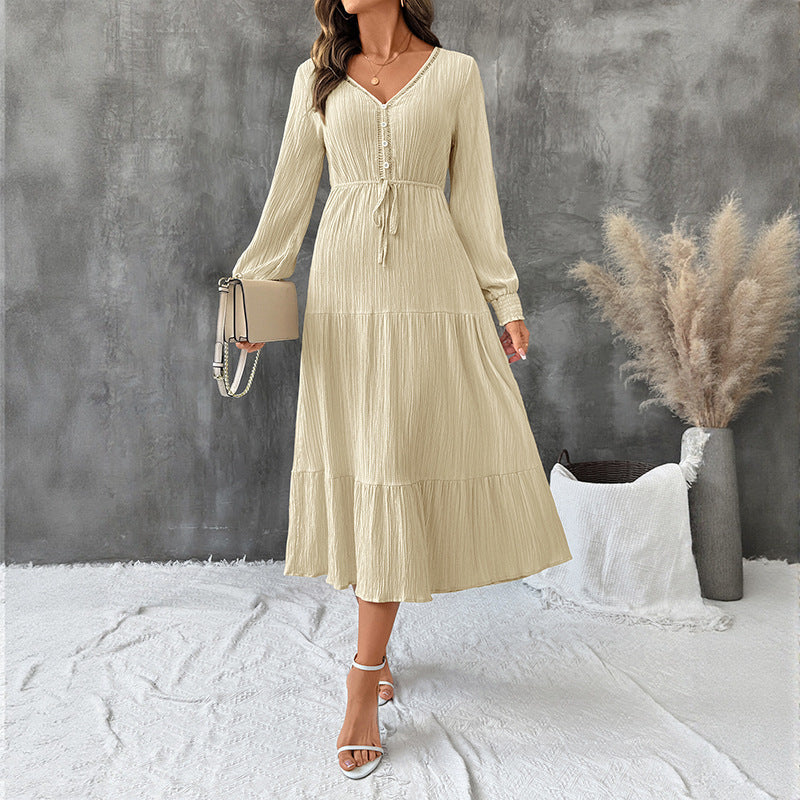 Damen Midikleid mit V-Ausschnitt, Knopfleiste und tailliertem Bindegürtel - J&B - 1 - Jasminaboutique.com