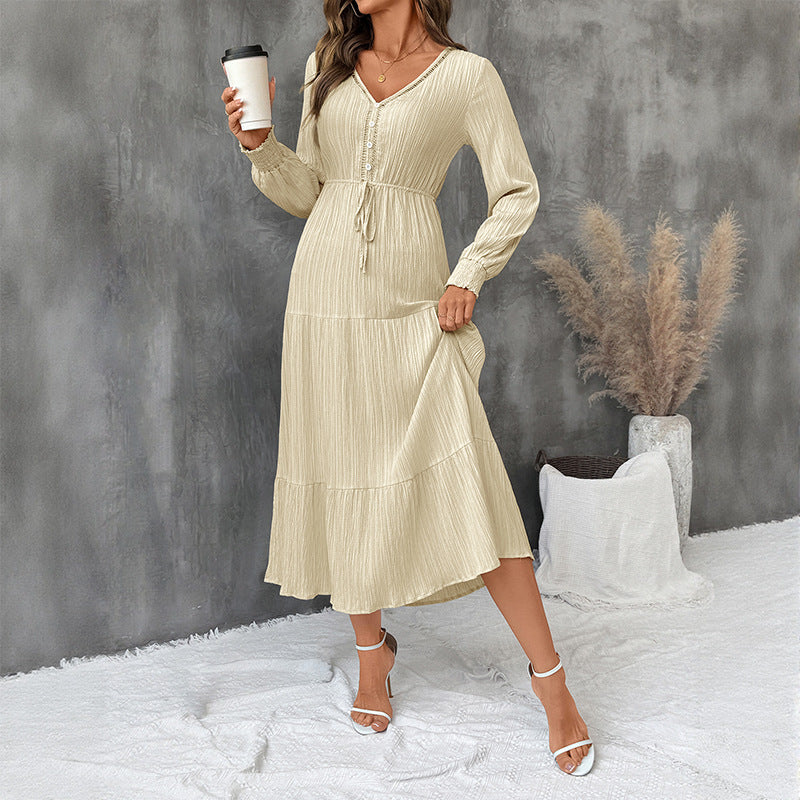 Damen Midikleid mit V-Ausschnitt, Knopfleiste und tailliertem Bindegürtel - J&B - 2 - Jasminaboutique.com