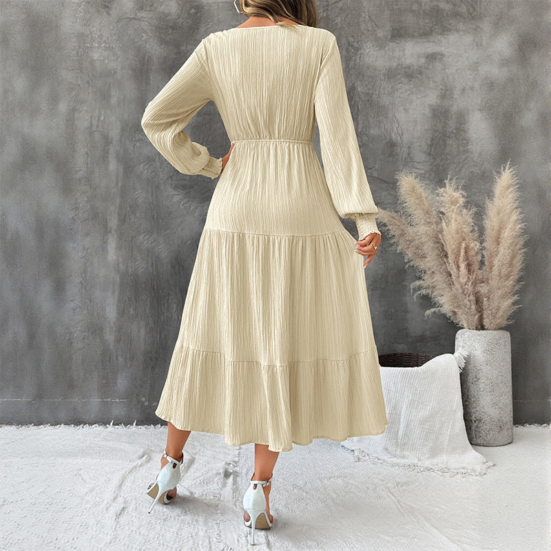 Damen Midikleid mit V-Ausschnitt, Knopfleiste und tailliertem Bindegürtel - J&B - 4 - Jasminaboutique.com