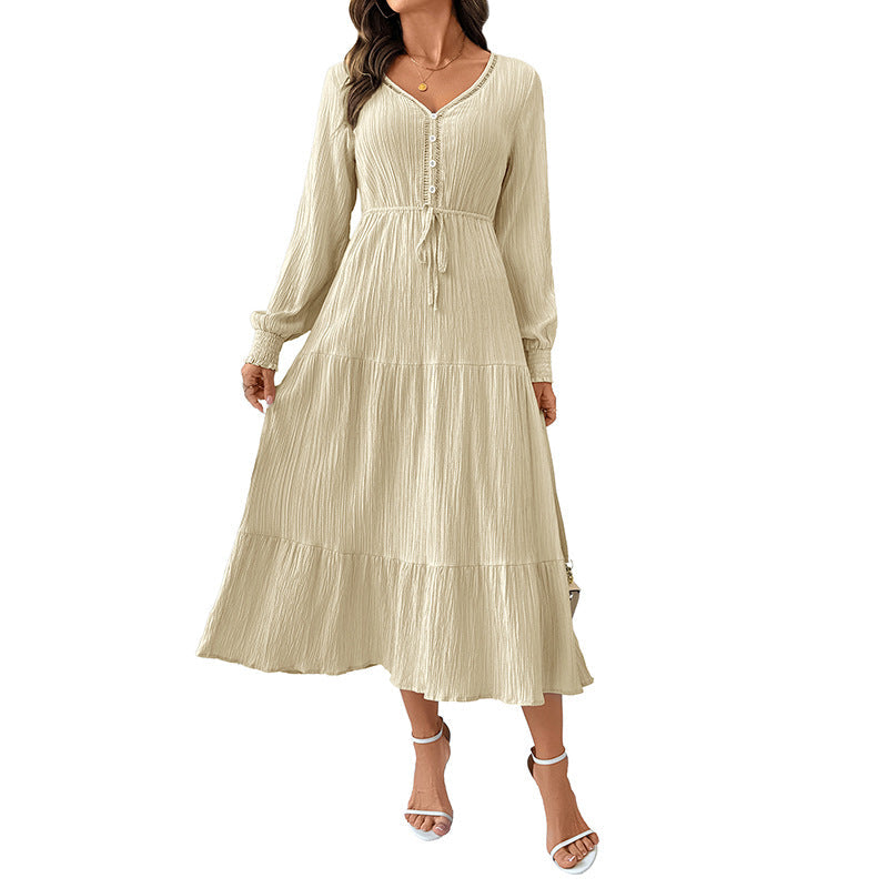 Damen Midikleid mit V-Ausschnitt, Knopfleiste und tailliertem Bindegürtel - J&B - 5 - Jasminaboutique.com