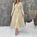 Damen Midikleid mit V-Ausschnitt, Knopfleiste und tailliertem Bindegürtel - J&B - 6 - Jasminaboutique.com