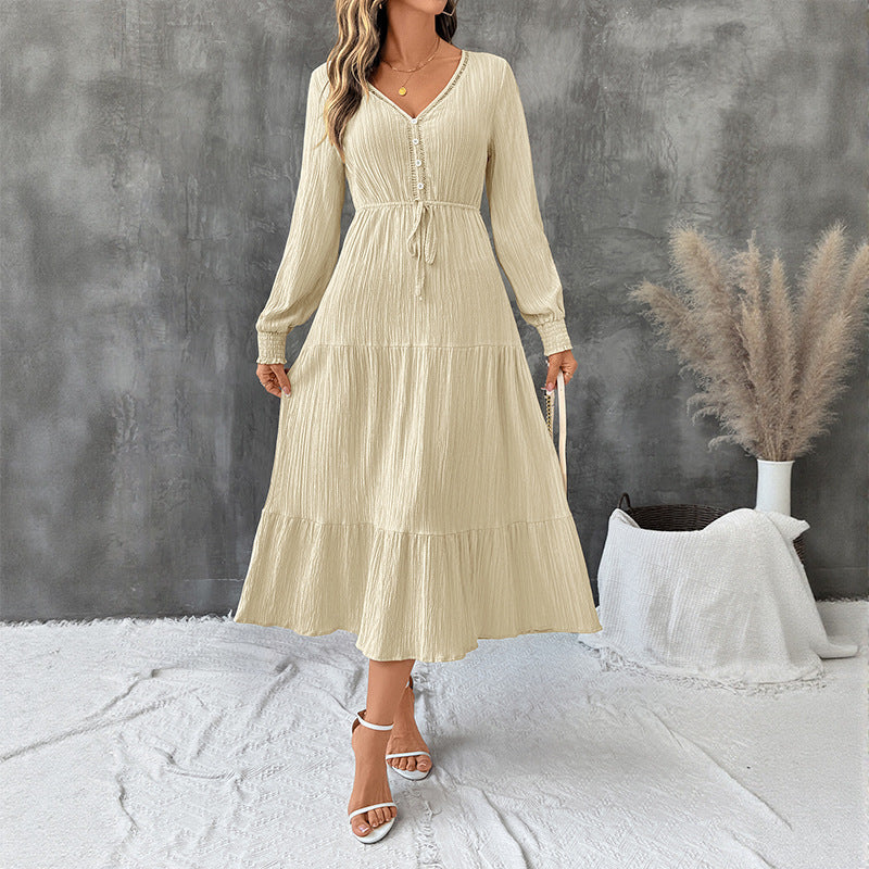 Damen Midikleid mit V-Ausschnitt, Knopfleiste und tailliertem Bindegürtel - J&B - 6 - Jasminaboutique.com