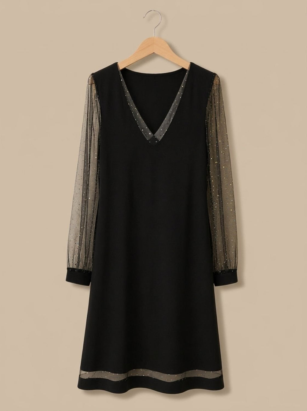 Kleid Damen mit V-Ausschnitt und glitzernden Ärmeln - J&B - 4 - Jasminaboutique.com