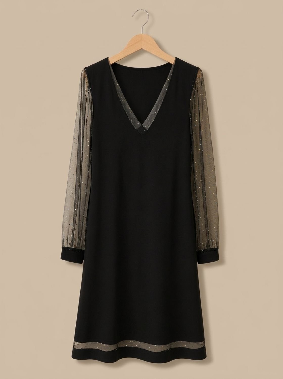 Kleid Damen mit V-Ausschnitt und glitzernden Ärmeln - J&B - 4 - Jasminaboutique.com