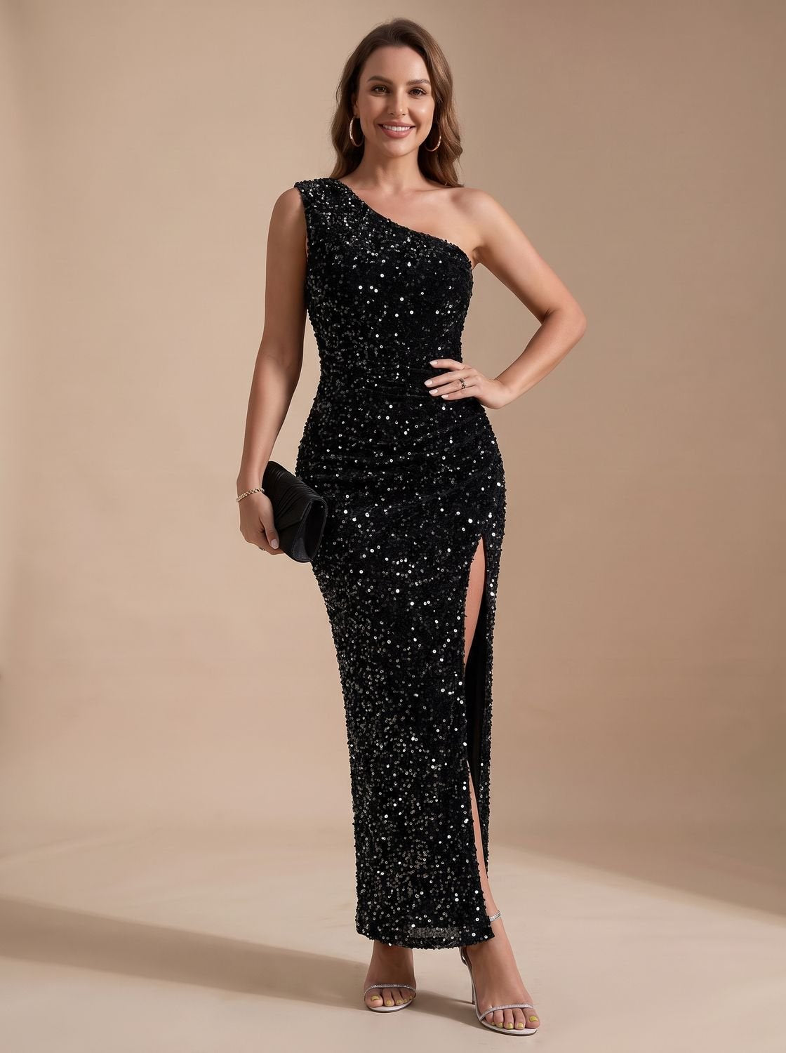 Maxikleid Damen mit asymmetrischem Schnitt und hohem Schlitz - J&B - 9 - Jasminaboutique.com