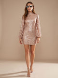 Mini Kleid Damen mit Puffärmeln und Glitzer - J&B - 1 - Jasminaboutique.com