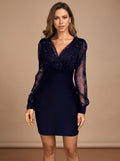 Kleid Damen mit V-Ausschnitt und langen Ärmeln - J&B - 1 - Jasminaboutique.com