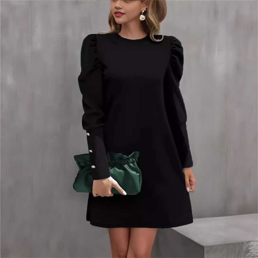 Damen Etuikleid mit Puffärmeln und Perlenmanschetten - J&B - 4 - Jasminaboutique.com