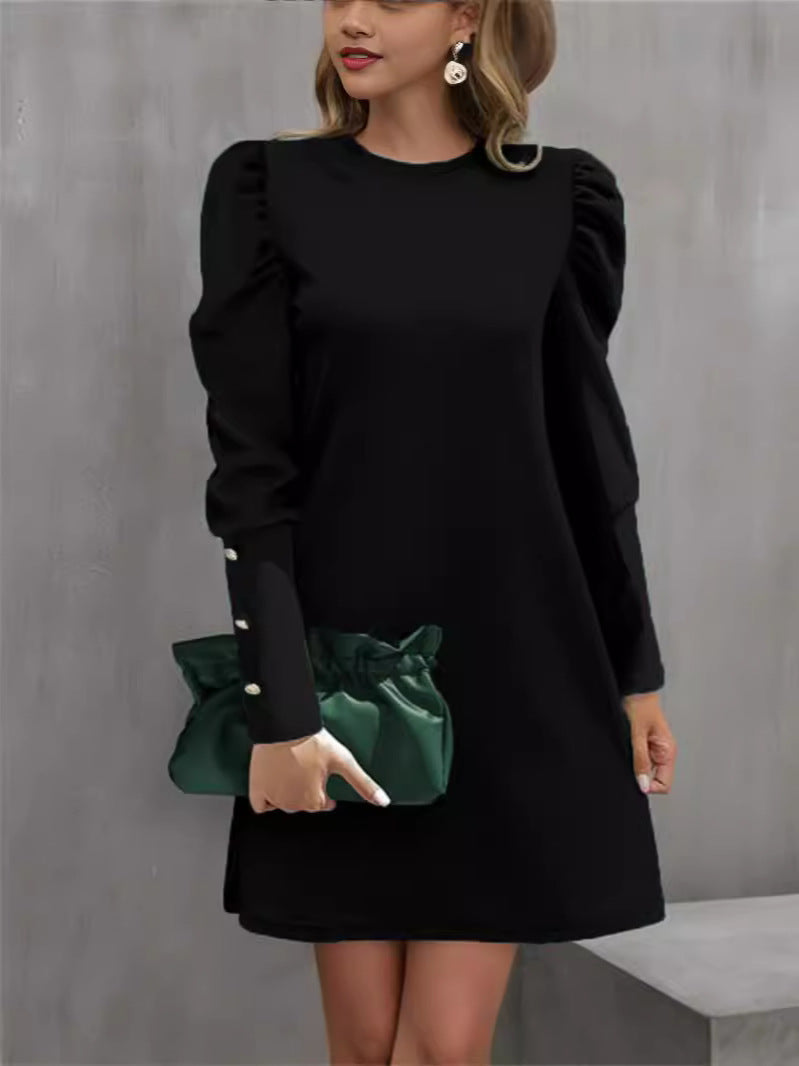 Damen Etuikleid mit Puffärmeln und Perlenmanschetten - J&B - 6 - Jasminaboutique.com