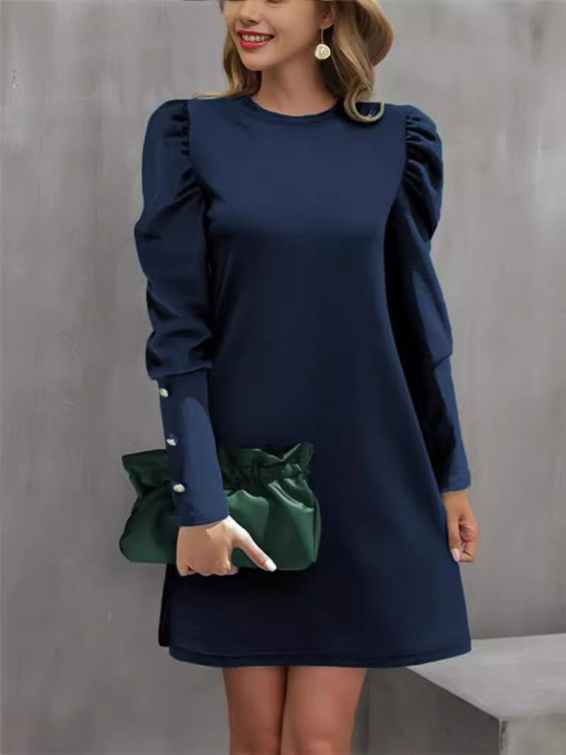 Damen Etuikleid mit Puffärmeln und Perlenmanschetten - J&B - 9 - Jasminaboutique.com