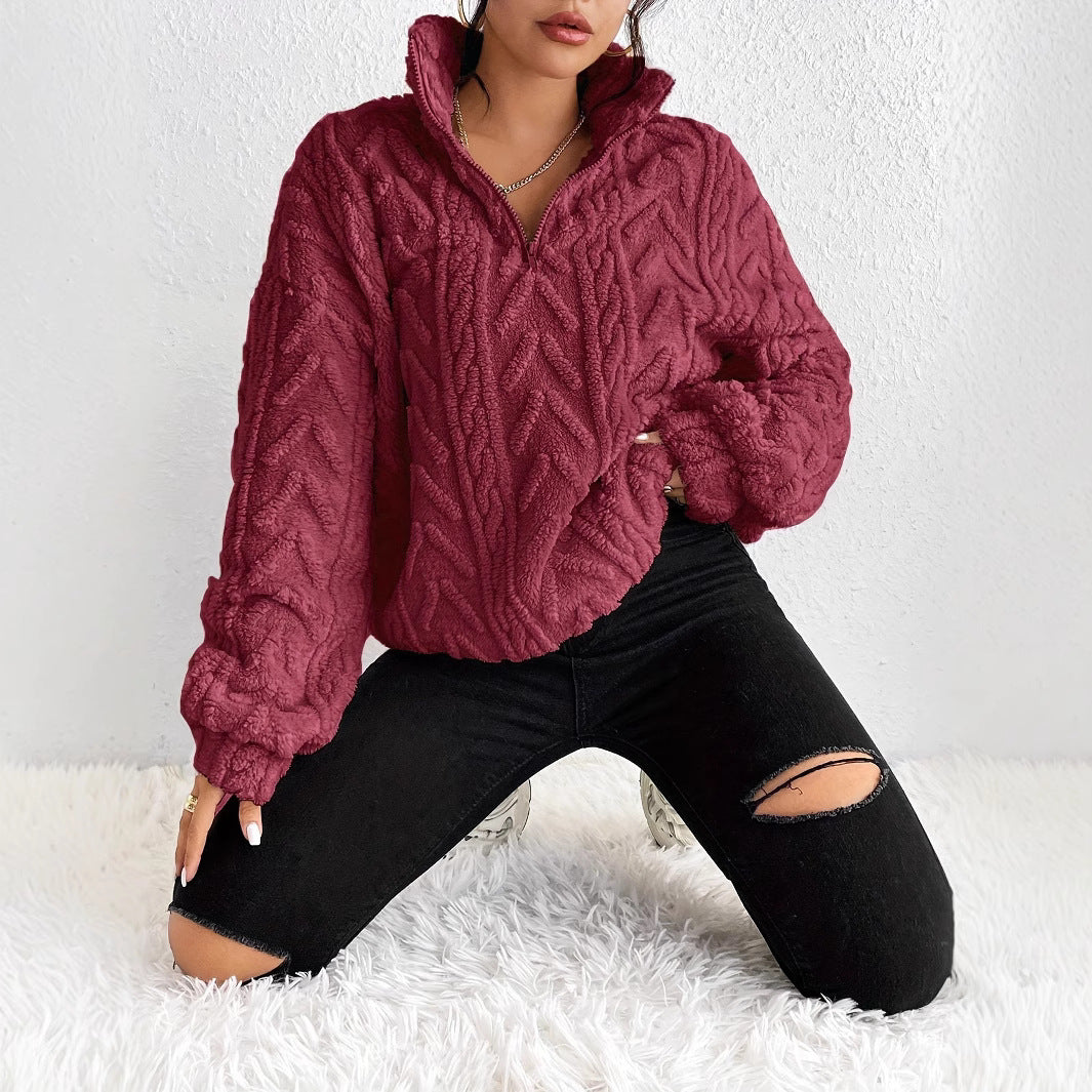 Damen Oversized-Pullover mit hohem Kragen und Zopfmuster - J&B - 1 - Jasminaboutique.com