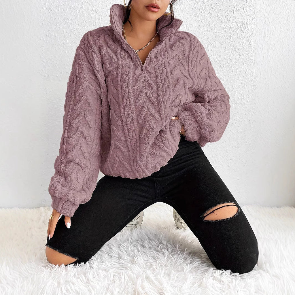 Damen Oversized-Pullover mit hohem Kragen und Zopfmuster - J&B - 4 - Jasminaboutique.com