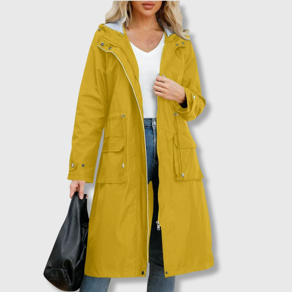 Lange Jacke Damen mit Kapuze und praktischen Taschen - J&B - 2 - Jasminaboutique.com