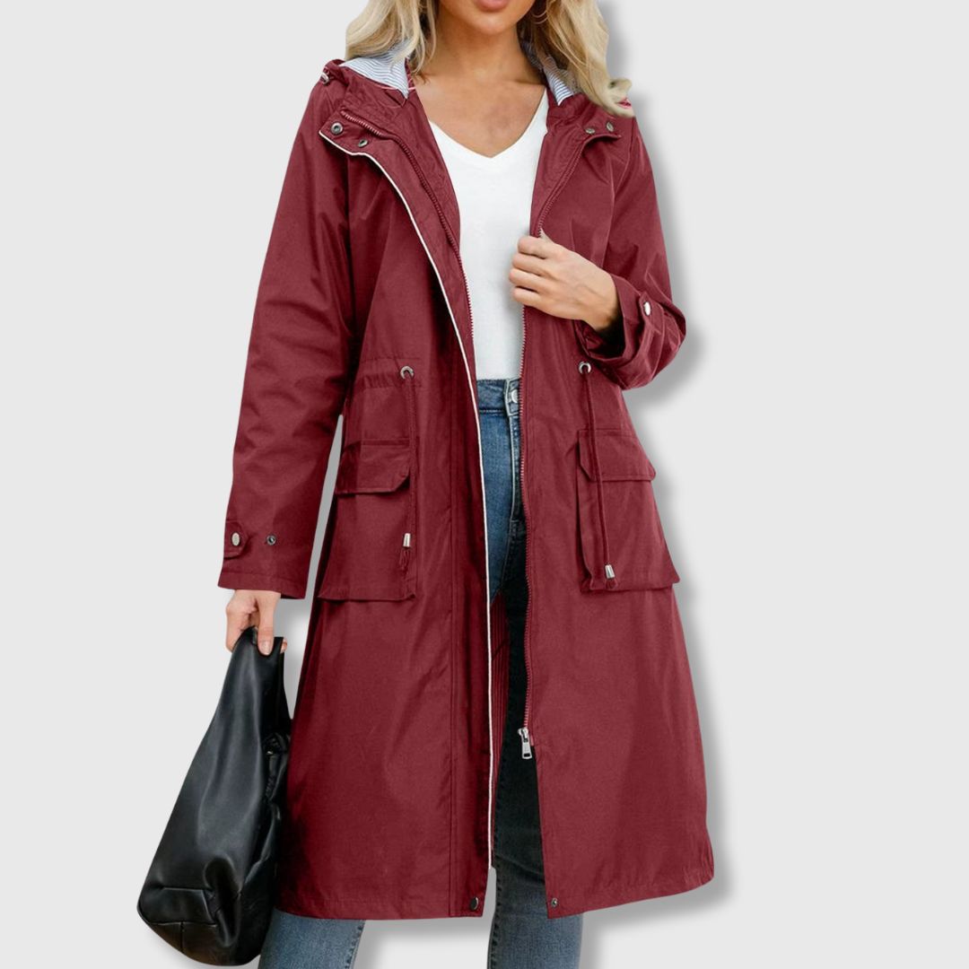 Lange Jacke Damen mit Kapuze und praktischen Taschen - J&B - 3 - Jasminaboutique.com