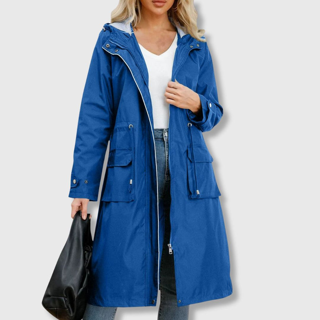 Lange Jacke Damen mit Kapuze und praktischen Taschen - J&B - 5 - Jasminaboutique.com