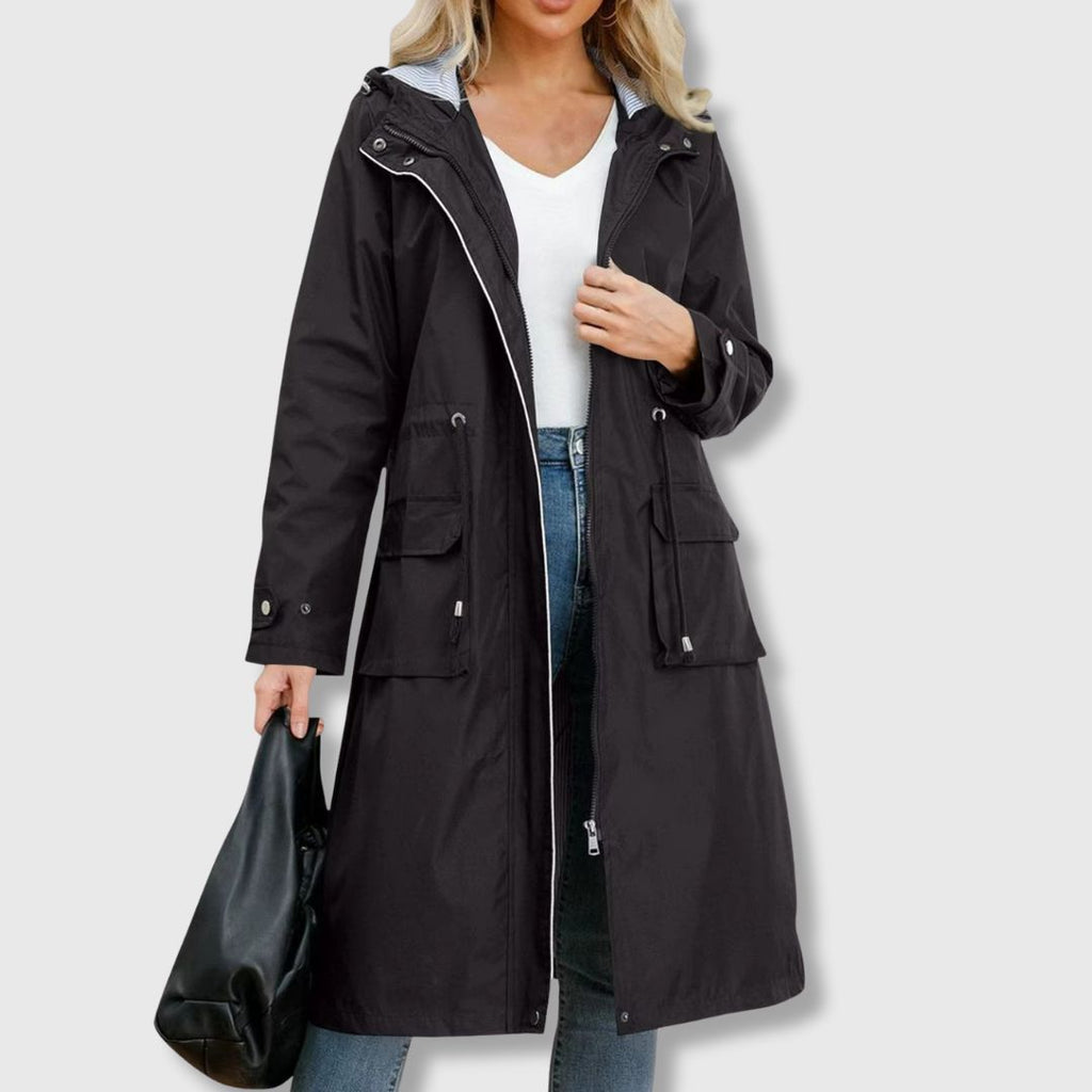 Lange Jacke Damen mit Kapuze und praktischen Taschen - J&B - 6 - Jasminaboutique.com