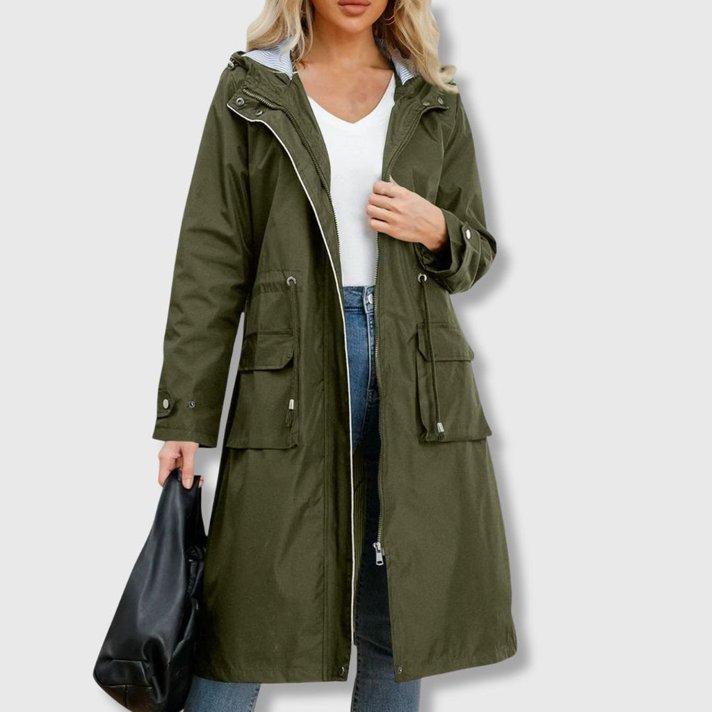 Lange Jacke Damen mit Kapuze und praktischen Taschen - J&B - 7 - Jasminaboutique.com