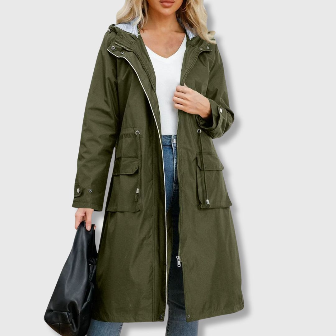 Lange Jacke Damen mit Kapuze und praktischen Taschen - J&B - 7 - Jasminaboutique.com