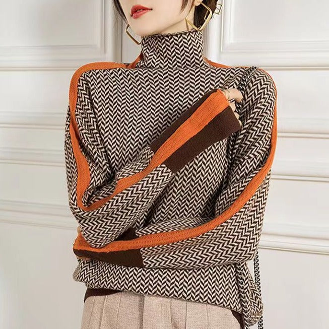 Pullover Damen mit Rollkragen und grafischem Muster - J&B - 1 - Jasminaboutique.com