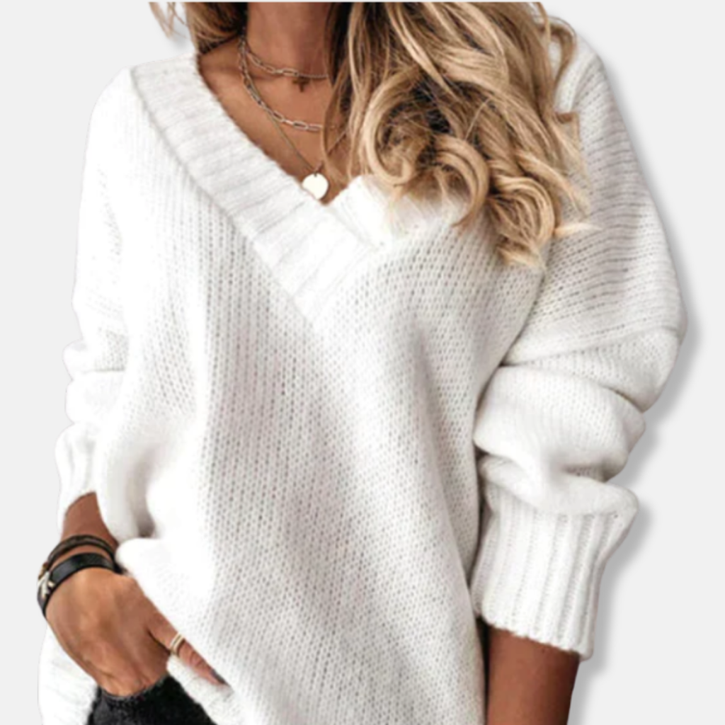 Pullover Damen mit V-Ausschnitt und lockerer Passform - J&B - 1 - Jasminaboutique.com