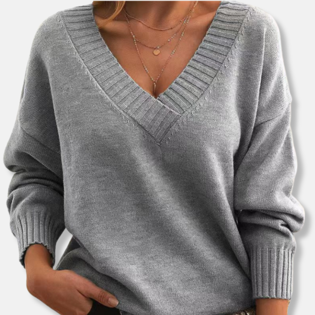 Pullover Damen mit V-Ausschnitt und lockerer Passform - J&B - 2 - Jasminaboutique.com