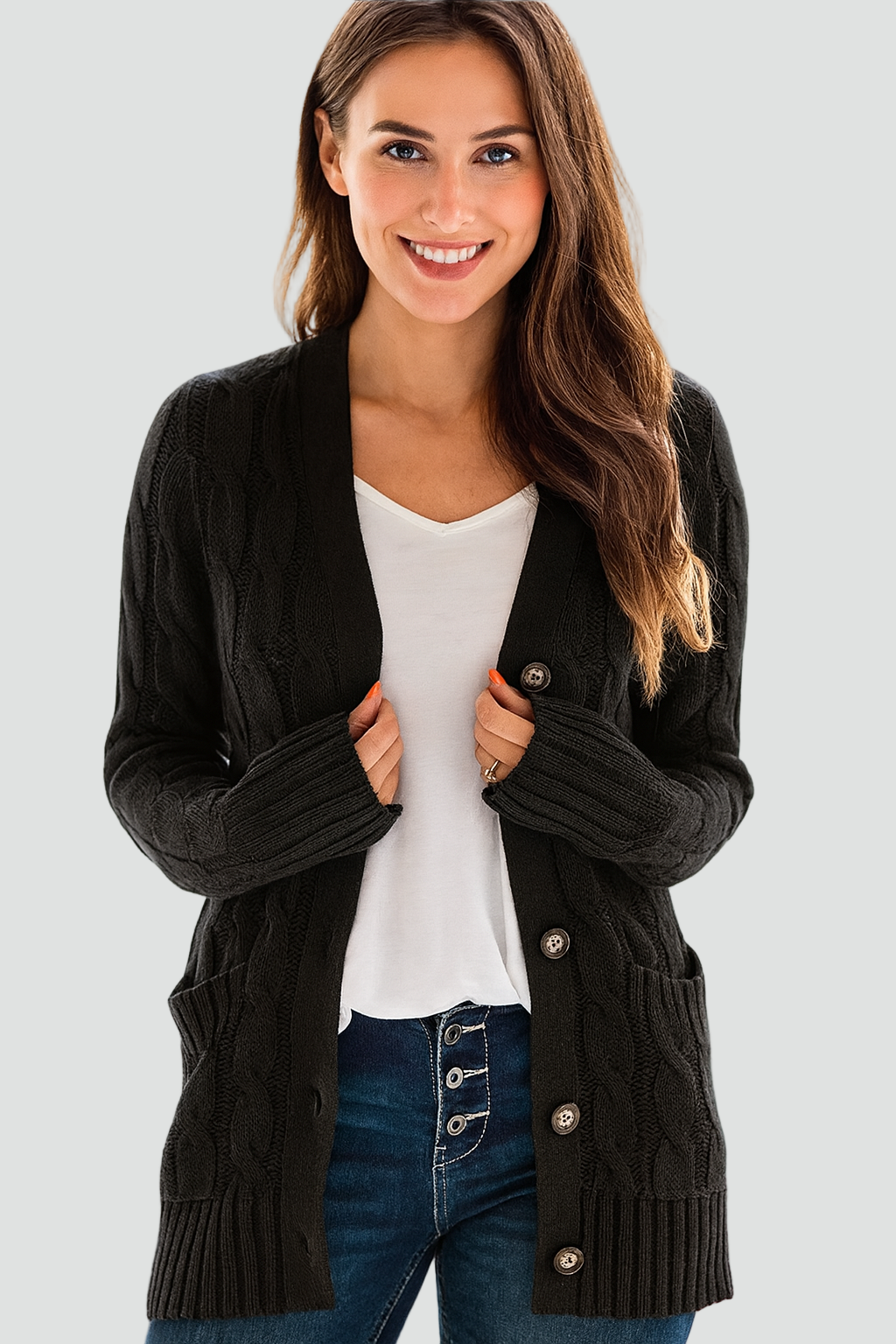 Damen Cardigan - Lässiger Schnitt mit Knopfleiste - J&B - 3 - Jasminaboutique.com