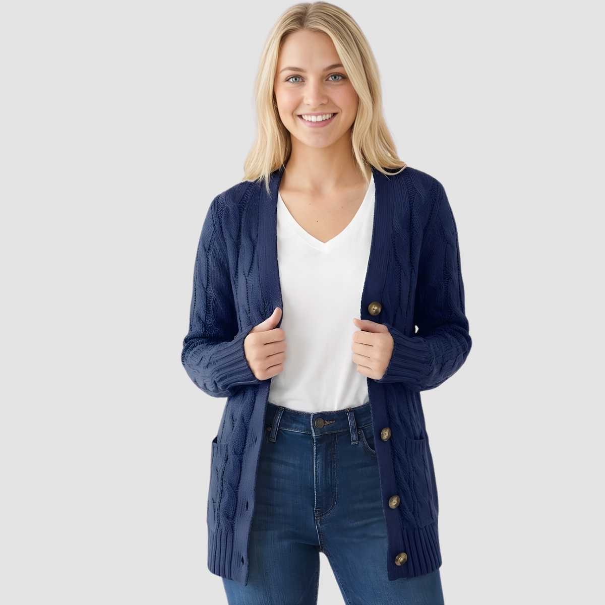 Damen Cardigan - Lässiger Schnitt mit Knopfleiste - J&B - 4 - Jasminaboutique.com