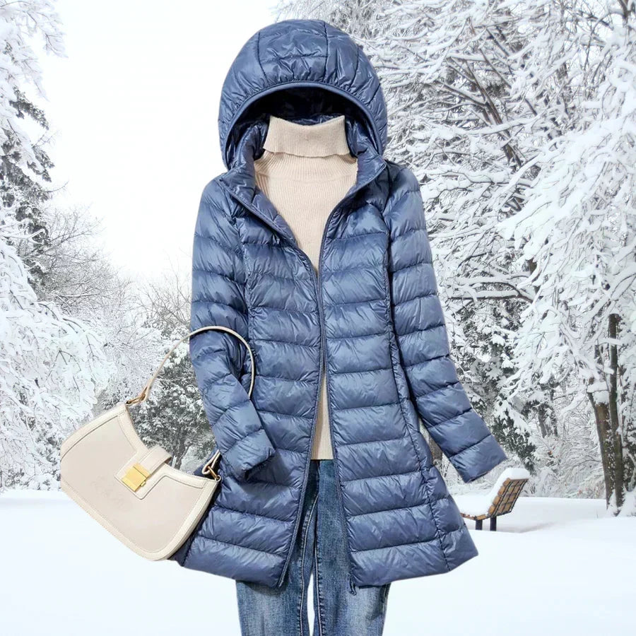Winterjacke Damen mittellang mit Kapuze und taillierter Passform - J&B - 3 - Jasminaboutique.com