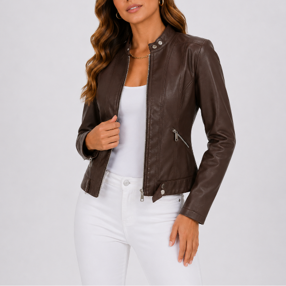 Damen Lederjacke mit tailliertem Schnitt und Reißverschluss - J&B - 1 - Jasminaboutique.com