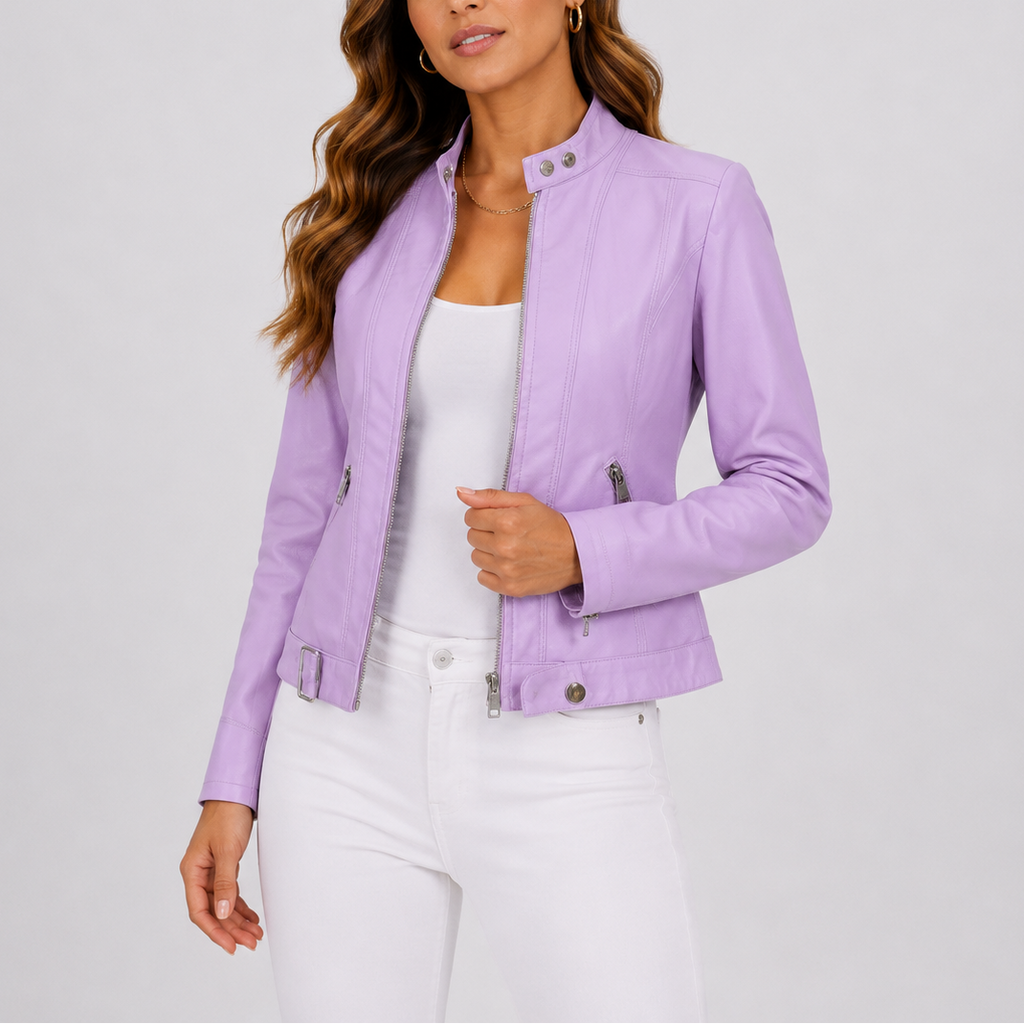 Damen Lederjacke mit tailliertem Schnitt und Reißverschluss - J&B - 2 - Jasminaboutique.com