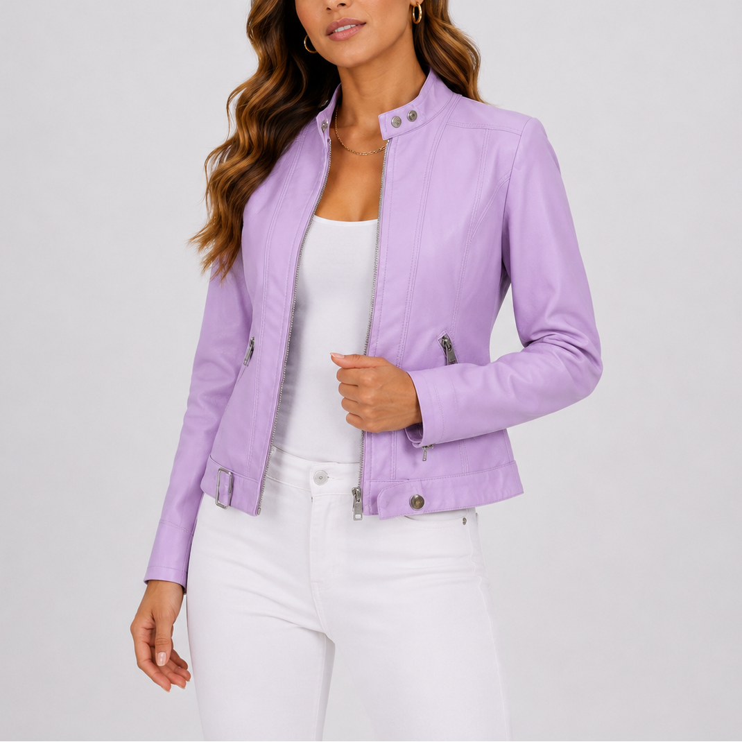 Damen Lederjacke mit tailliertem Schnitt und Reißverschluss - J&B - 2 - Jasminaboutique.com
