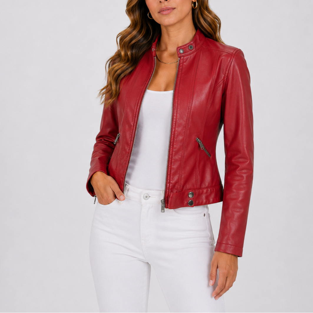 Damen Lederjacke mit tailliertem Schnitt und Reißverschluss - J&B - 3 - Jasminaboutique.com