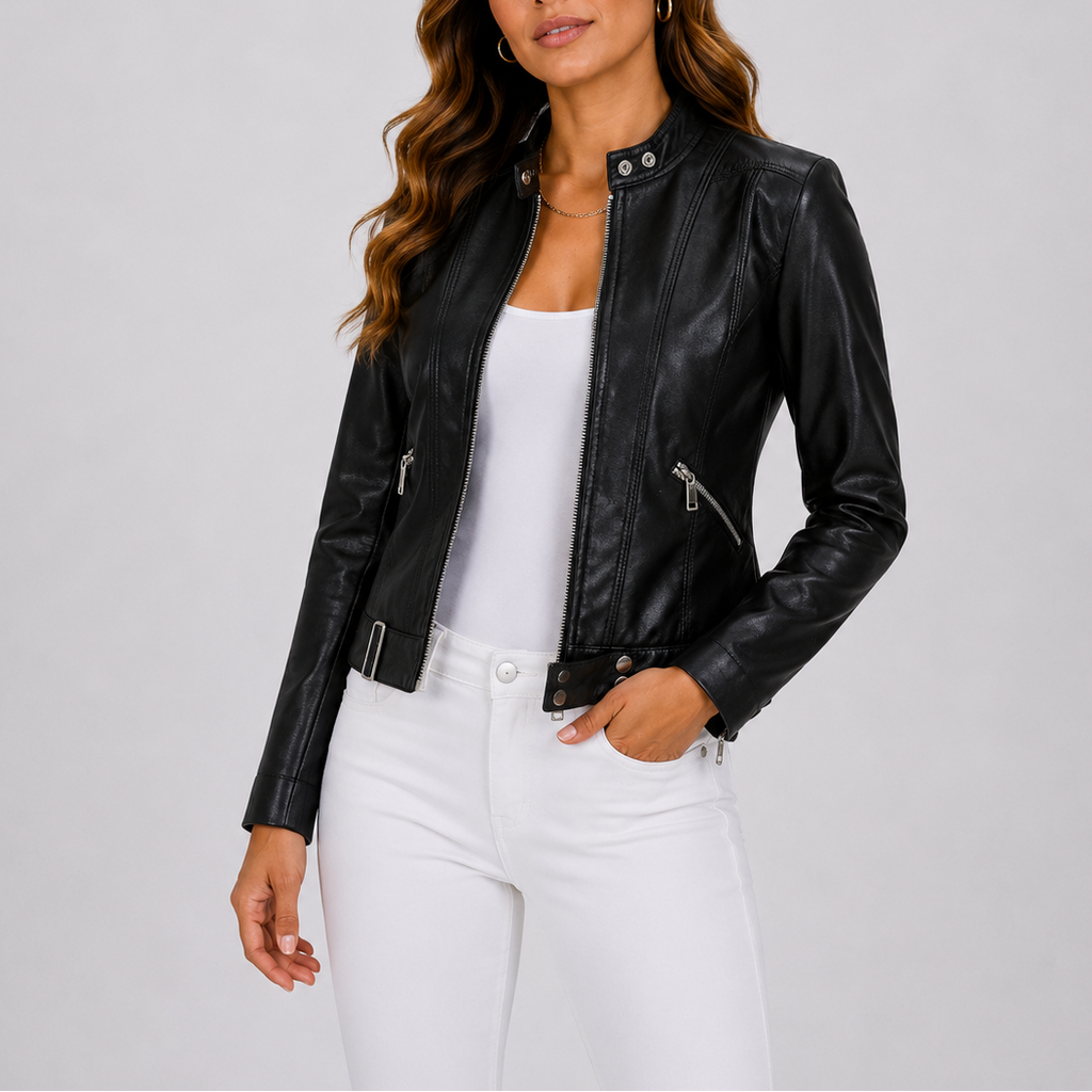 Damen Lederjacke mit tailliertem Schnitt und Reißverschluss - J&B - 4 - Jasminaboutique.com