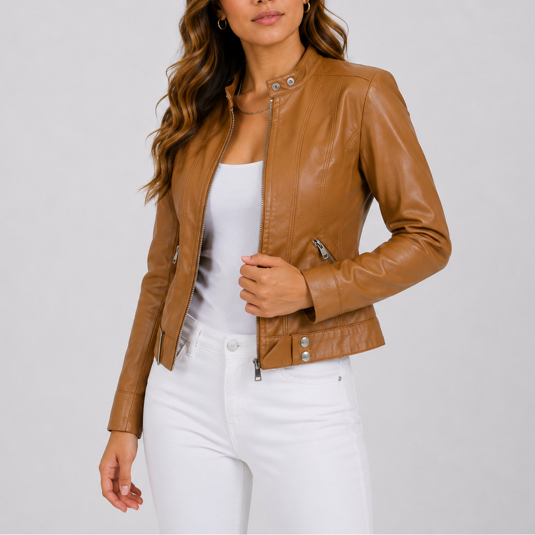 Damen Lederjacke mit tailliertem Schnitt und Reißverschluss - J&B - 5 - Jasminaboutique.com