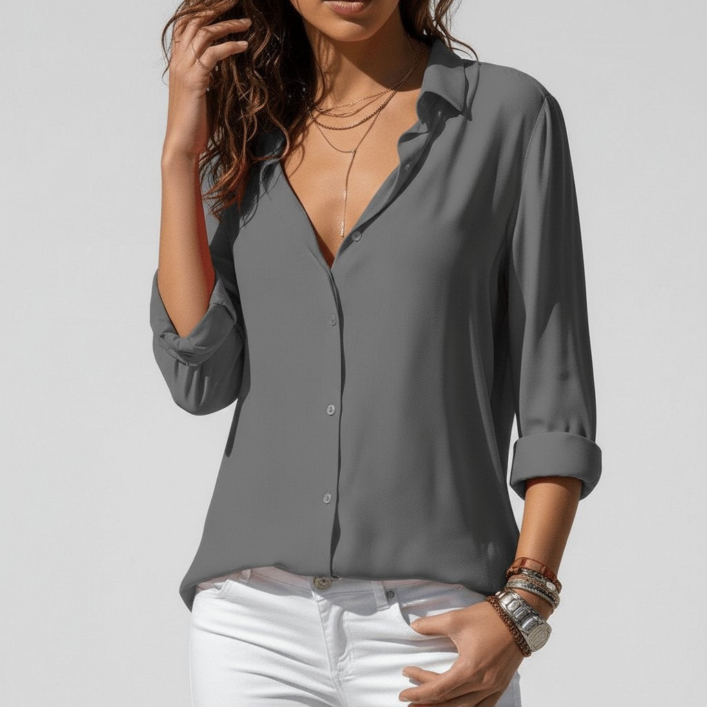 Bluse Damen mit klassischem Kragen und lässigem Schnitt - J&B - 1 - Jasminaboutique.com
