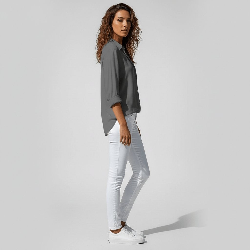 Bluse Damen mit klassischem Kragen und lässigem Schnitt - J&B - 3 - Jasminaboutique.com