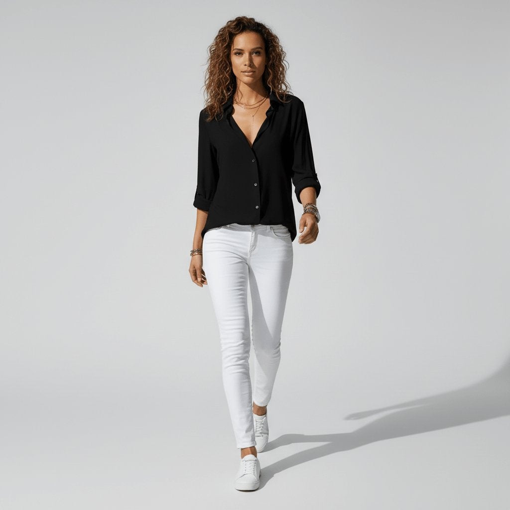 Bluse Damen mit klassischem Kragen und lässigem Schnitt - J&B - 5 - Jasminaboutique.com
