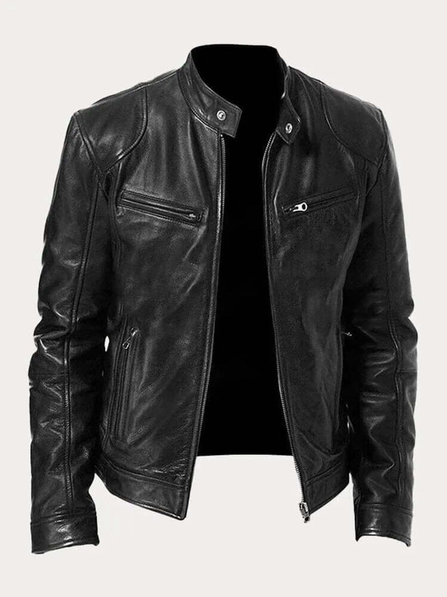 Ledermotorradjacke Herren mit klassischem Schnitt und funktionalem Reißverschluss - J&B - 7 - Jasminaboutique.com