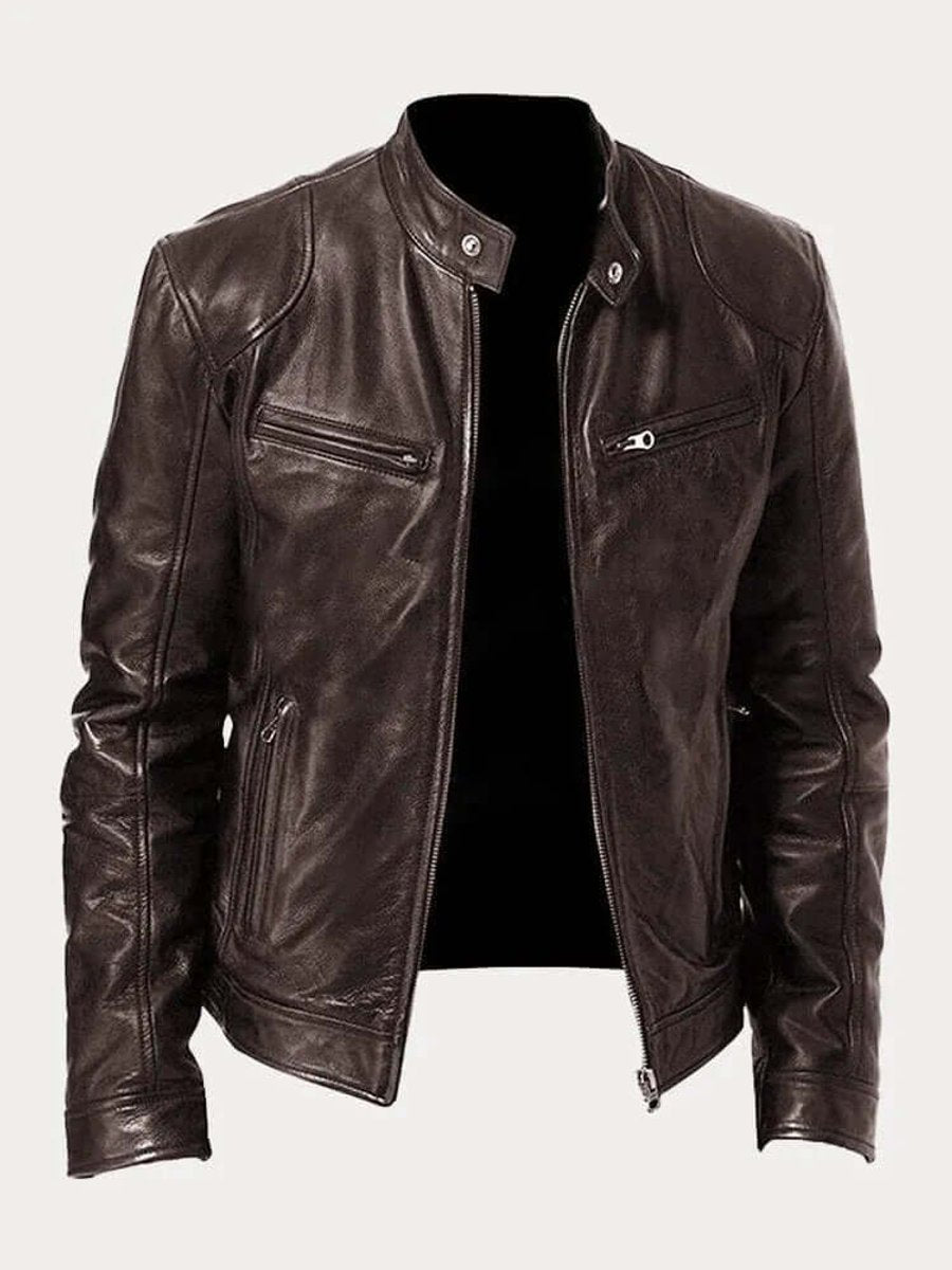 Ledermotorradjacke Herren mit klassischem Schnitt und funktionalem Reißverschluss - J&B - 8 - Jasminaboutique.com