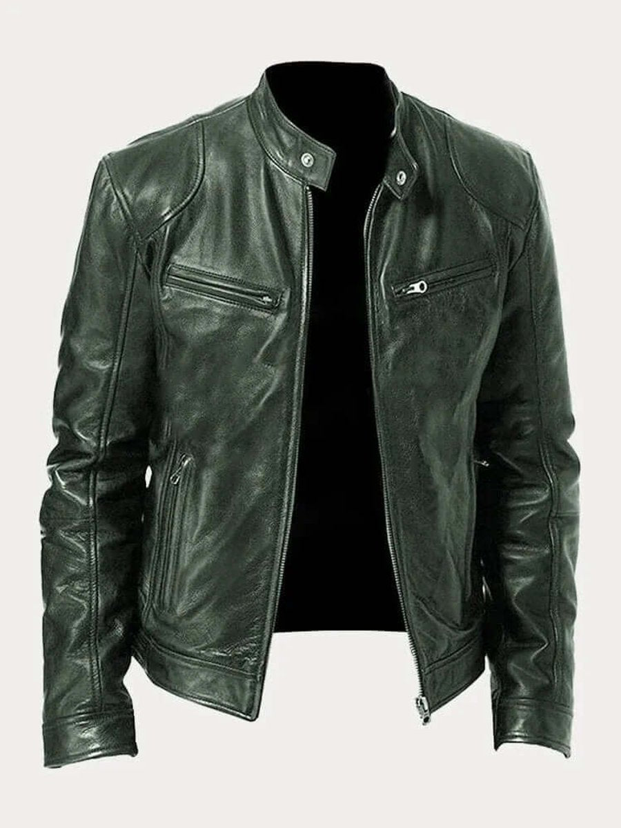 Ledermotorradjacke Herren mit klassischem Schnitt und funktionalem Reißverschluss - J&B - 9 - Jasminaboutique.com